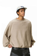 Batwing-Sleeve Cross-Knit Fleece Sweatshirt - Khaki