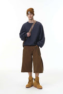 Batwing-Sleeve Cross-Knit Fleece Sweatshirt - Navy Blue