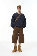 Batwing-Sleeve Cross-Knit Fleece Sweatshirt - Navy Blue