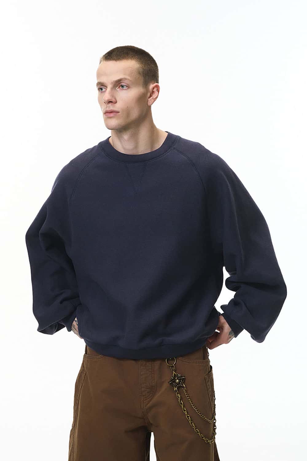 Batwing Sleeve Crewneck Sweatshirt _ Relaxed Fit Fleece Pullover