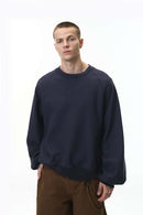 Batwing-Sleeve Cross-Knit Fleece Sweatshirt - Navy Blue