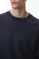 Batwing-Sleeve Cross-Knit Fleece Sweatshirt - Navy Blue