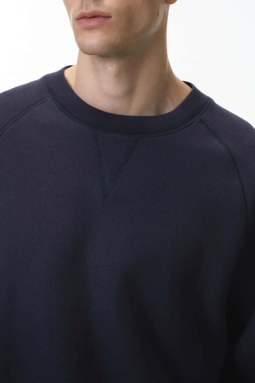 Batwing-Sleeve Cross-Knit Fleece Sweatshirt - Navy Blue