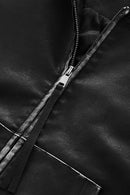 Paneled Hooded Faux Leather Jacket - Black