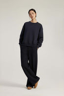 Lyocell Blend Solid Pullover Sweatshirt - Navy Blue
