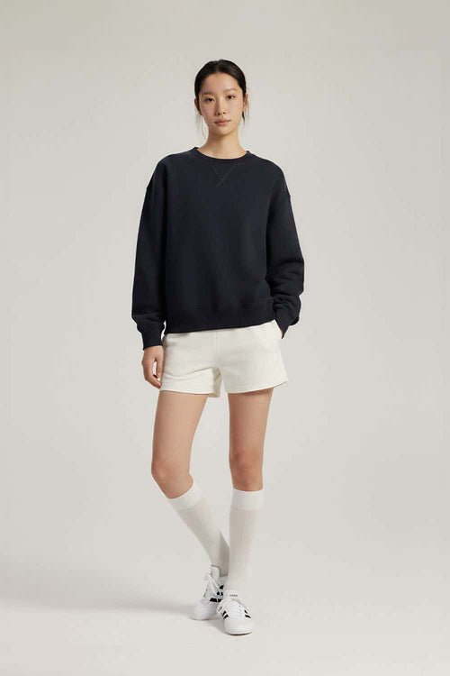 Lyocell Blend Solid Pullover Sweatshirt - Navy Blue