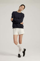 Lyocell Blend Solid Pullover Sweatshirt - Navy Blue