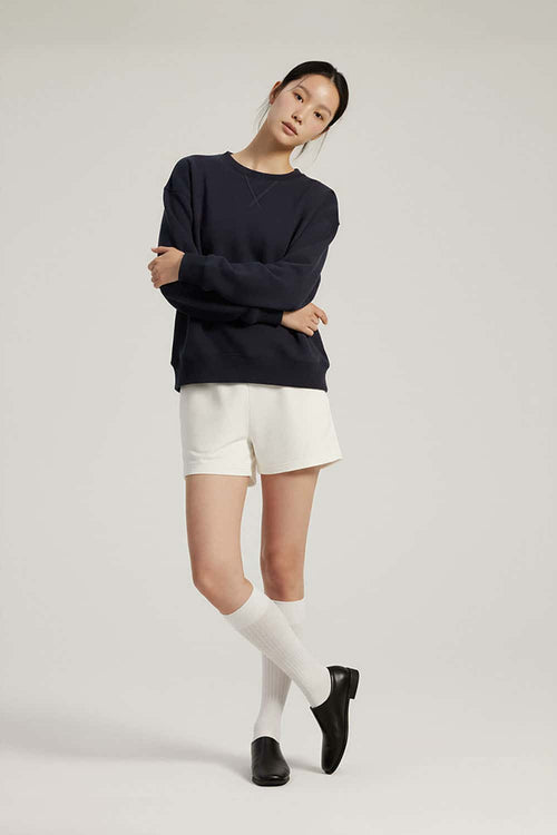 Lyocell Blend Solid Pullover Sweatshirt - Navy Blue