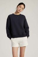 Lyocell Blend Solid Pullover Sweatshirt - Navy Blue