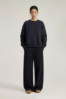 Lyocell Blend Solid Pullover Sweatshirt - Navy Blue