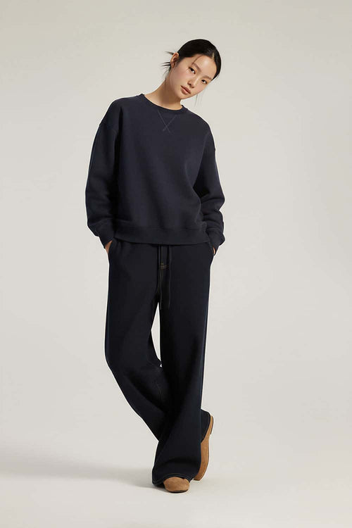 Lyocell Blend Solid Pullover Sweatshirt - Navy Blue