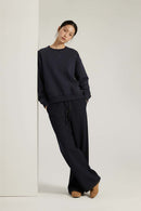Lyocell Blend Solid Pullover Sweatshirt - Navy Blue