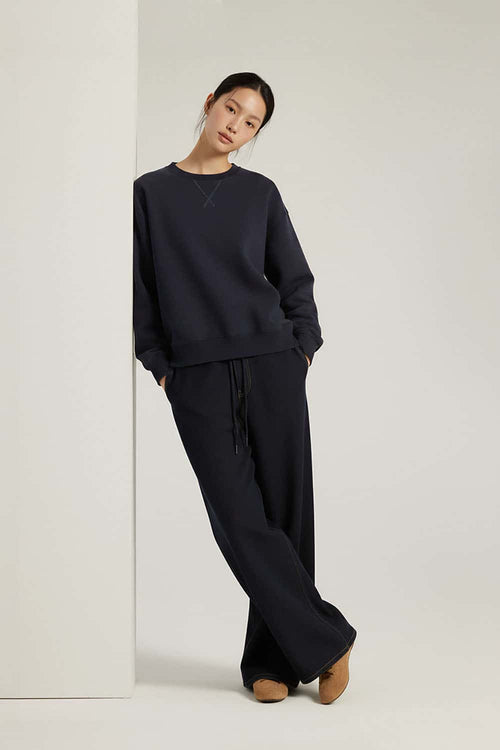 Lyocell Blend Solid Pullover Sweatshirt - Navy Blue