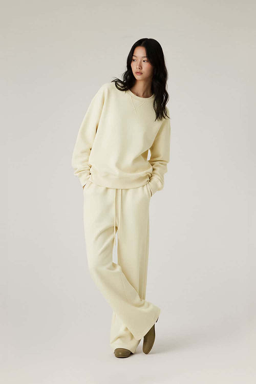 Lyocell Blend Solid Pullover Sweatshirt - Rice Apricot