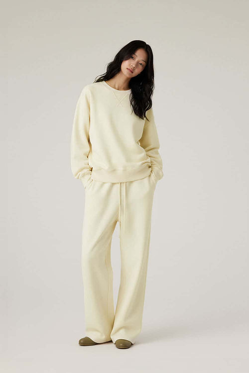Lyocell Blend Solid Pullover Sweatshirt - Rice Apricot