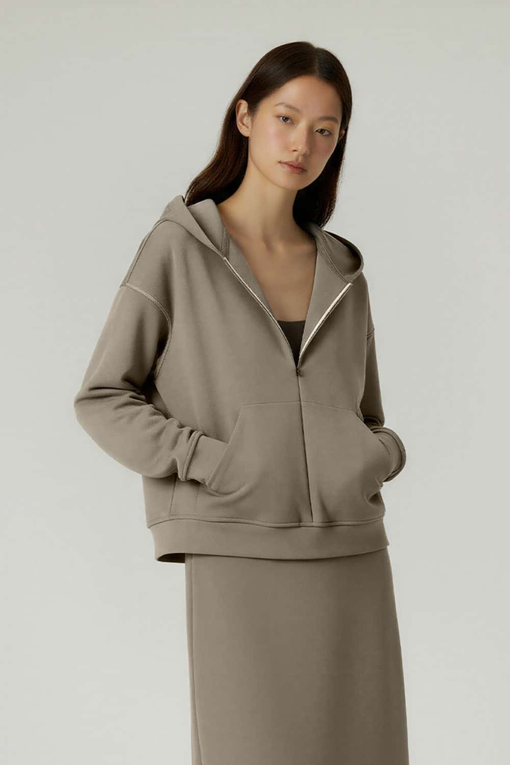 Lyocell Air-Layer Zip Hoodie _ 300g Minimalist Casual Essential Hooded Jacket