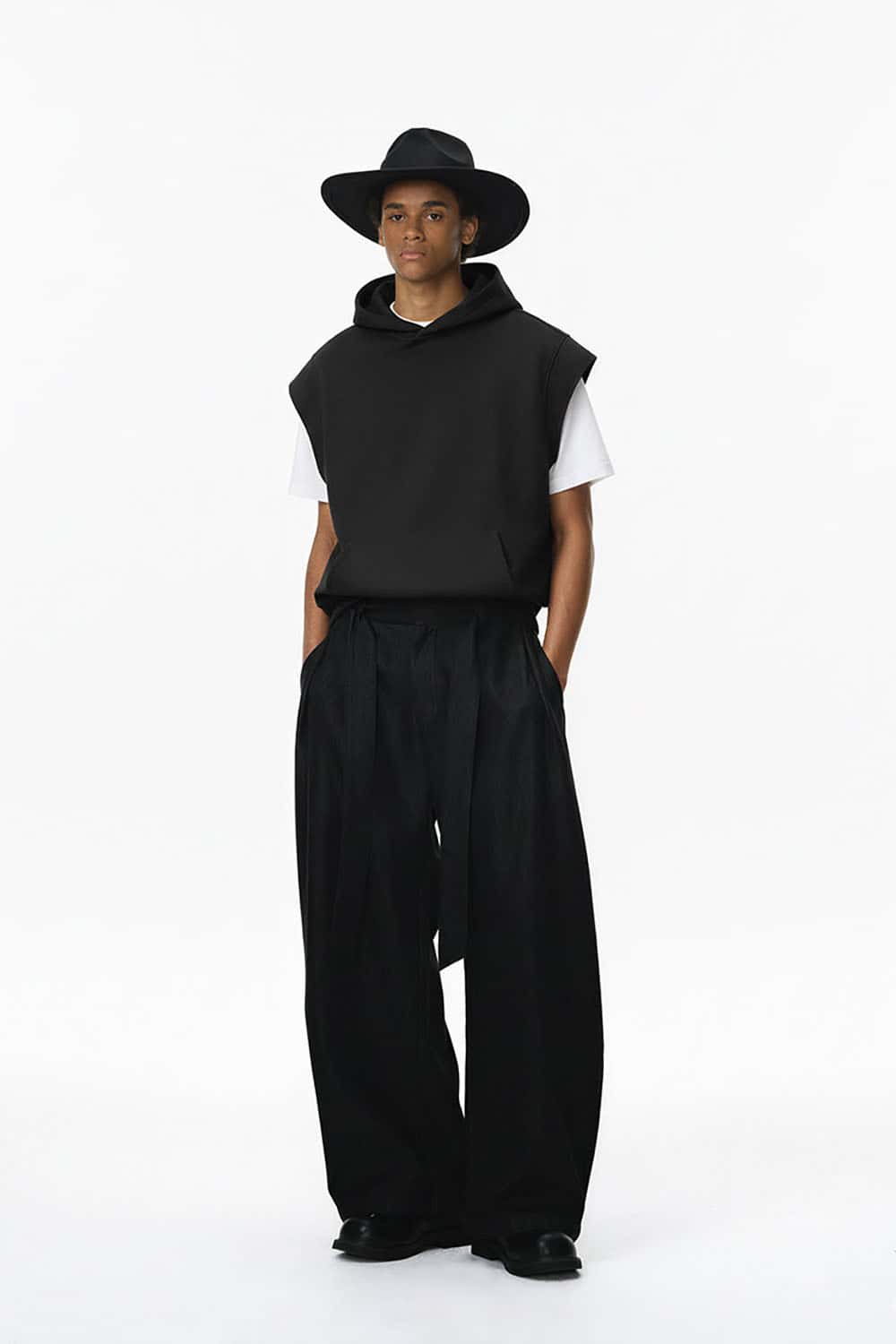 Heavyweight Sleeveless Hoodie Vest _ Rolled-Edge Hooded Sweatshirt Tank