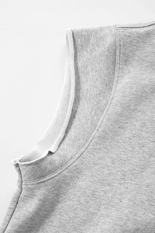 Premium Sleeveless Fleece Hoodie - Flower Gray
