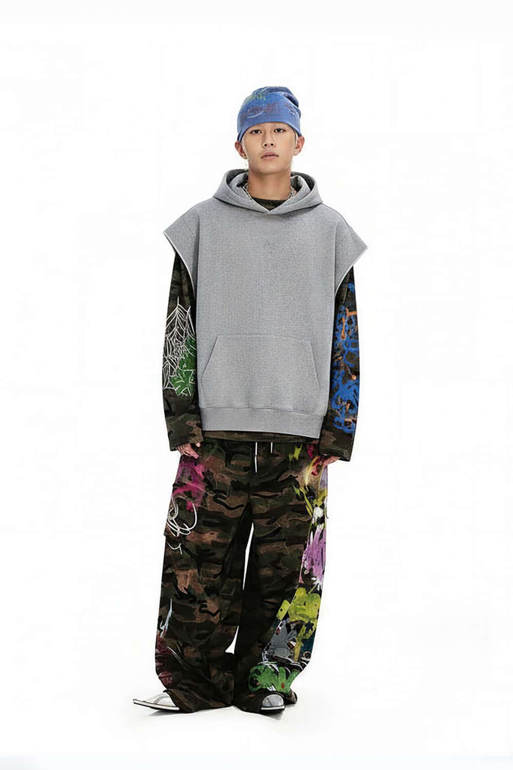 Heavyweight Sleeveless Hoodie Vest _ Rolled-Edge Hooded Sweatshirt Tank