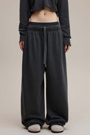 Distressed Double-Waist Straight-Leg Pants - Dark Gray