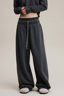 Distressed Double-Waist Straight-Leg Pants - Dark Gray