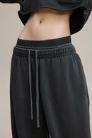 Distressed Double-Waist Straight-Leg Pants - Dark Gray