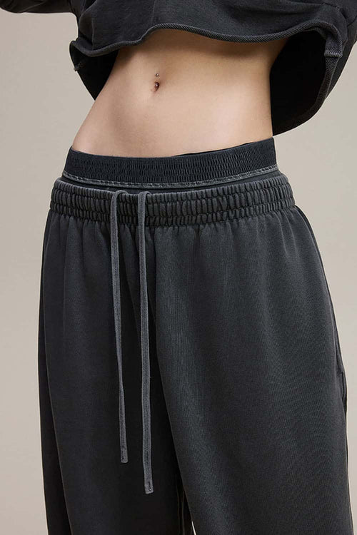 Distressed Double-Waist Straight-Leg Pants - Dark Gray