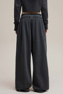 Distressed Double-Waist Straight-Leg Pants - Dark Gray