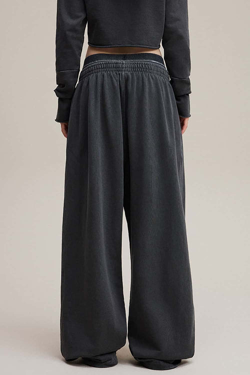 Distressed Double-Waist Straight-Leg Pants - Dark Gray