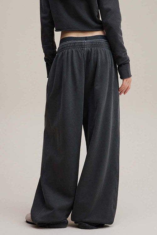 Distressed Double-Waist Straight-Leg Pants - Dark Gray