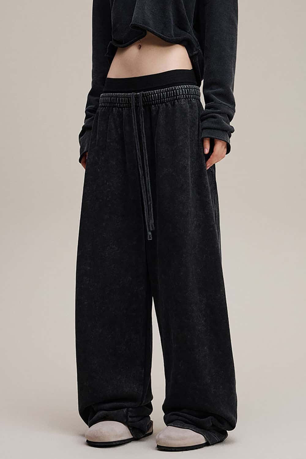Vintage Double Waistband Straight-Leg Pants _ Distressed Slimming Casual Trousers