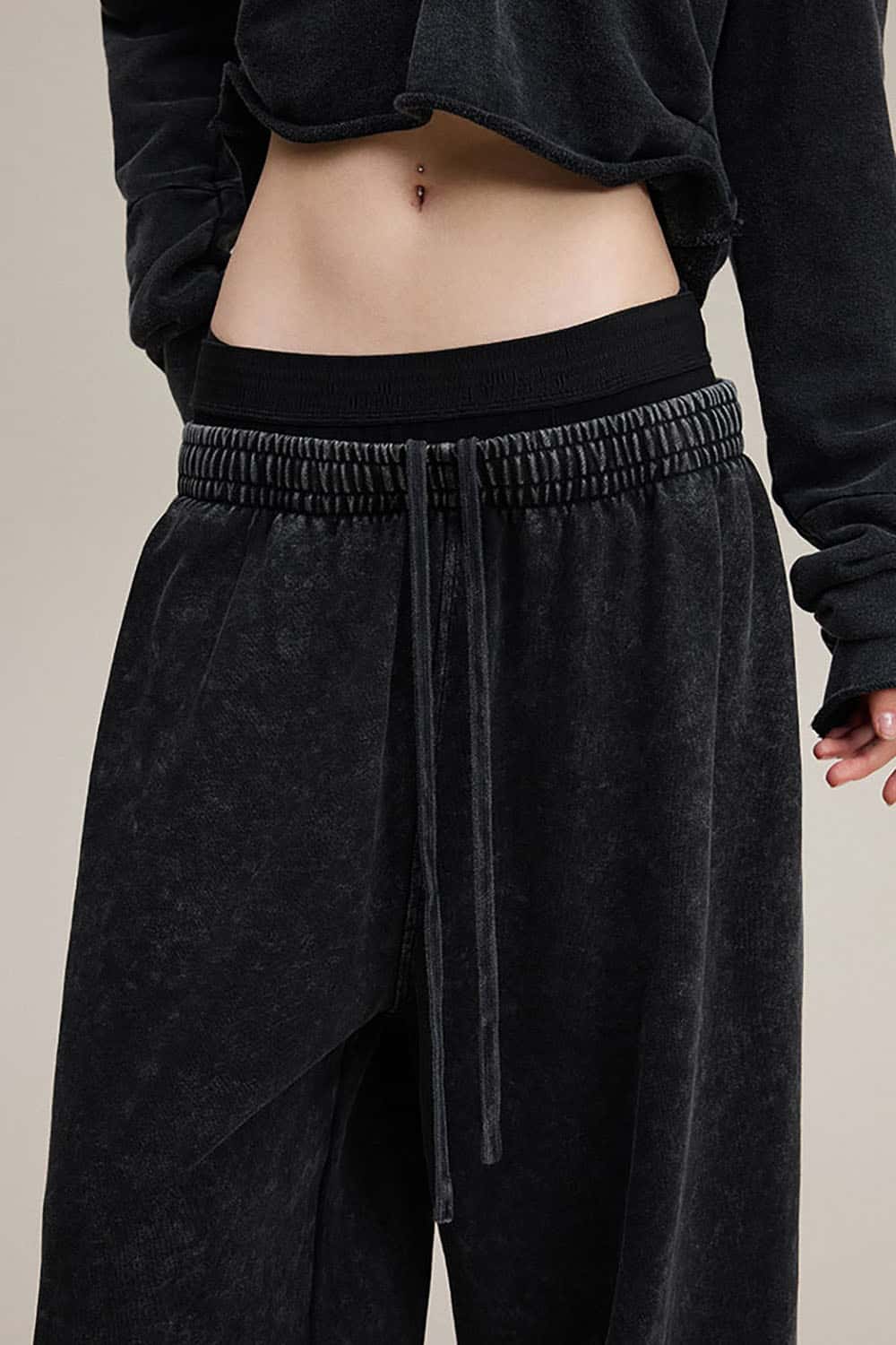 Vintage Double Waistband Straight-Leg Pants _ Distressed Slimming Casual Trousers