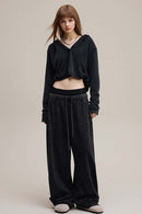 Distressed Double-Waist Straight-Leg Pants - Fried Snowflakes