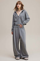 Distressed Double-Waist Straight-Leg Pants - Medium Gray