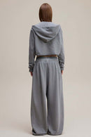 Distressed Double-Waist Straight-Leg Pants - Medium Gray