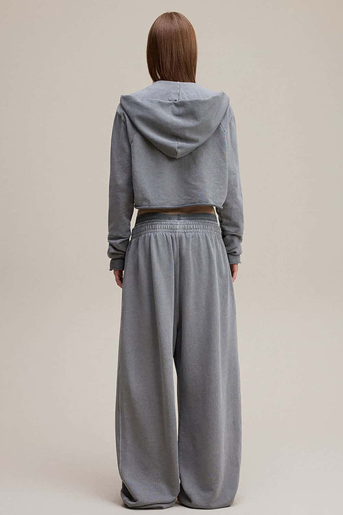 Distressed Double-Waist Straight-Leg Pants - Medium Gray