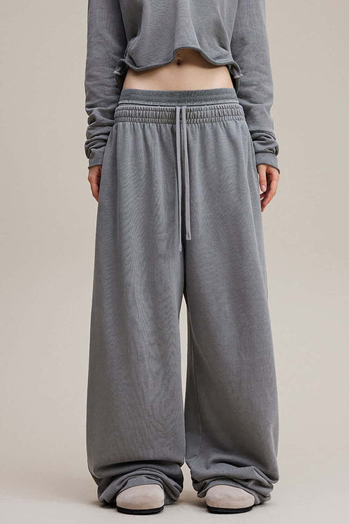 Distressed Double-Waist Straight-Leg Pants - Medium Gray
