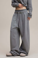 Distressed Double-Waist Straight-Leg Pants - Medium Gray