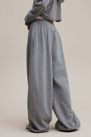 Distressed Double-Waist Straight-Leg Pants - Medium Gray