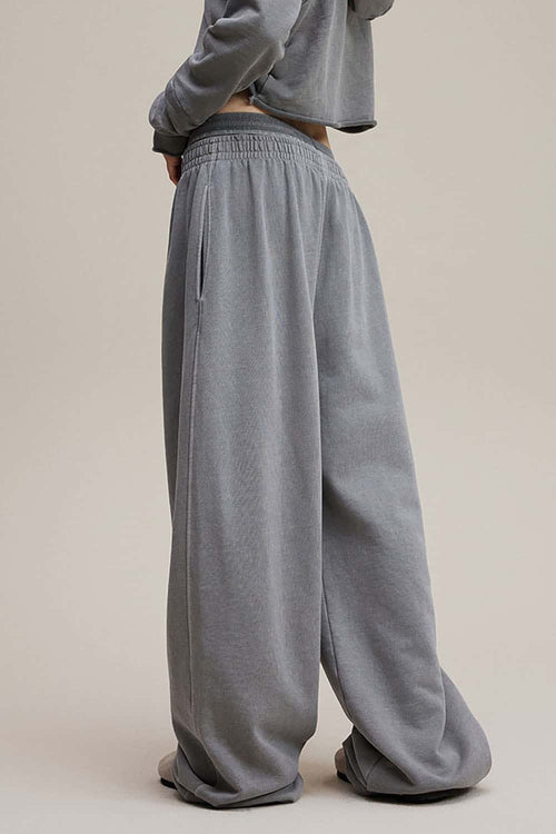 Distressed Double-Waist Straight-Leg Pants - Medium Gray