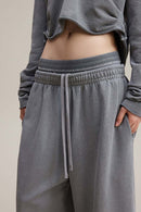 Distressed Double-Waist Straight-Leg Pants - Medium Gray