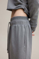 Distressed Double-Waist Straight-Leg Pants - Medium Gray
