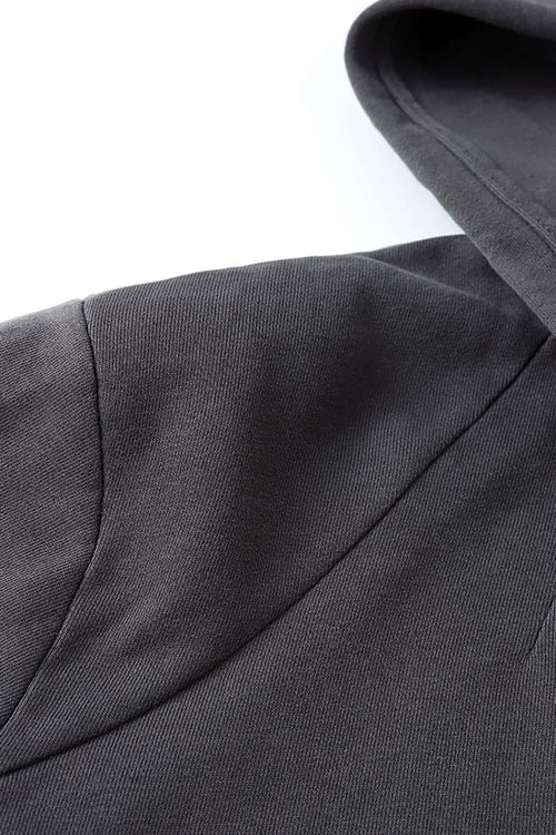 Ruched V-Neck Cropped Hooded Top - Dark Gray