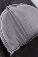 Ruched V-Neck Cropped Hooded Top - Dark Gray