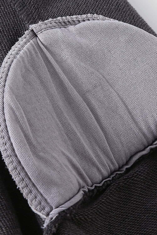 Ruched V-Neck Cropped Hooded Top - Dark Gray