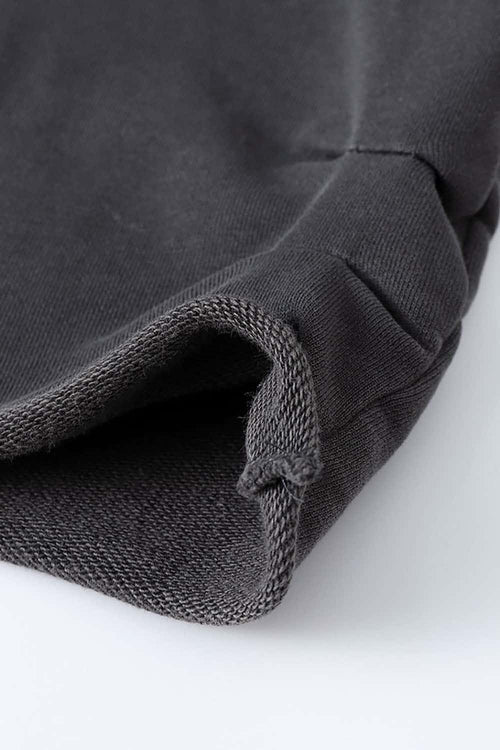 Ruched V-Neck Cropped Hooded Top - Dark Gray