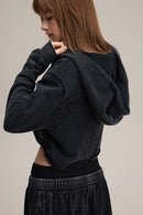 Ruched V-Neck Cropped Hooded Top - Fried Snowflakes