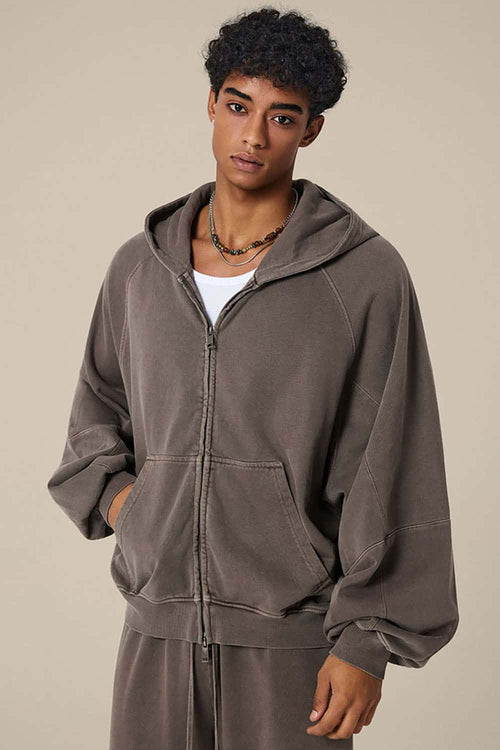 Heavyweight Paneled Zip Hoodie - Coffee