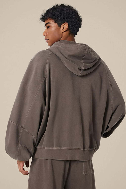 Heavyweight Paneled Zip Hoodie - Coffee