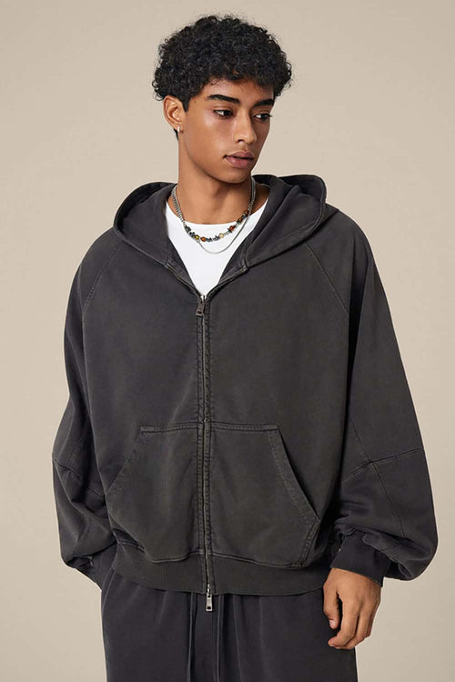 Heavyweight Paneled Zip Hoodie - Dark Gray